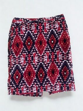 Van Heusen Red and Navy Aztec-Print Pencil Skirt